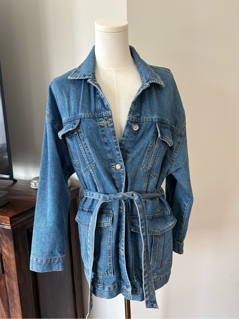 Zara denim trench coat medium